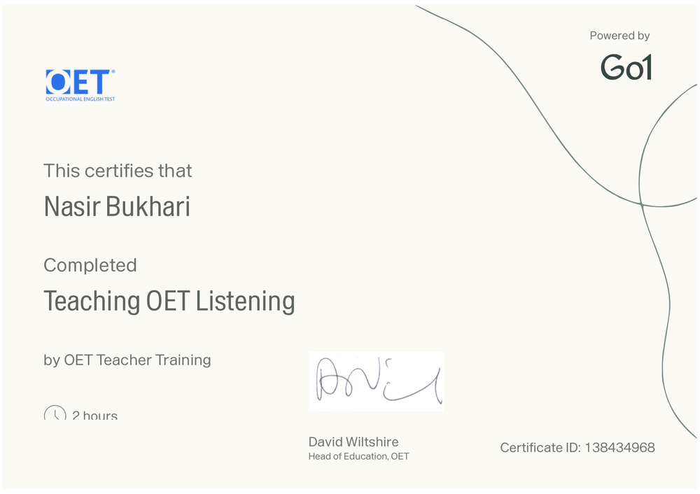 Teaching OET Listening certificate
