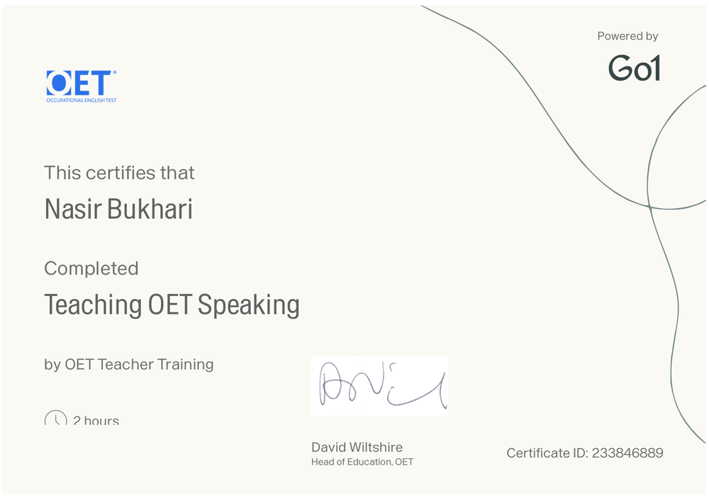 Teaching OET Speaking certificate