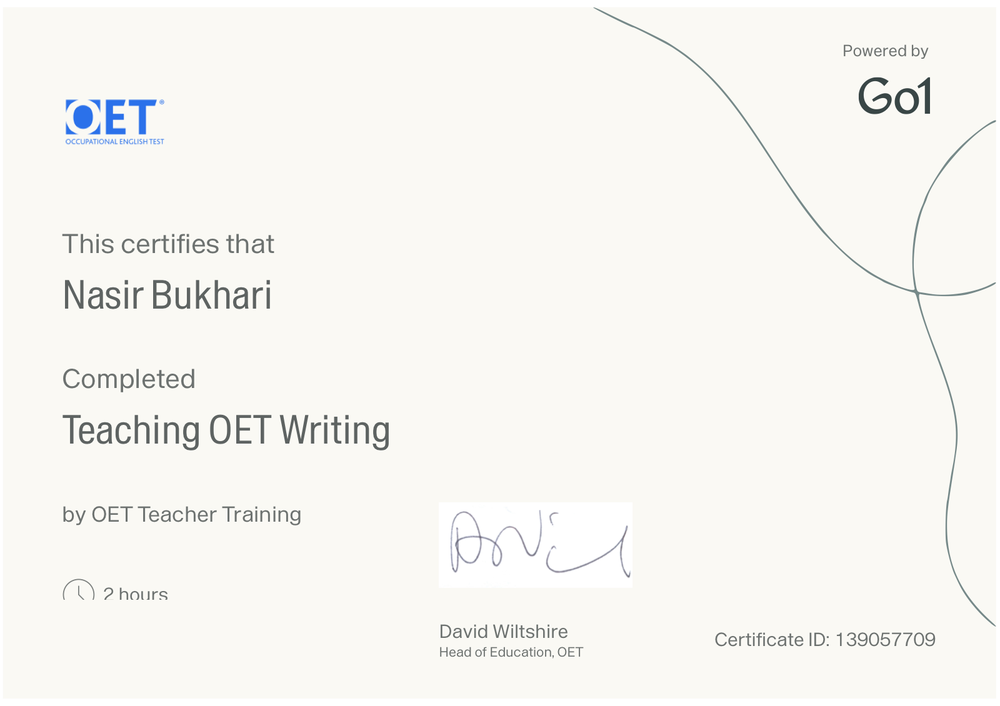 Teaching OET Writing certificate