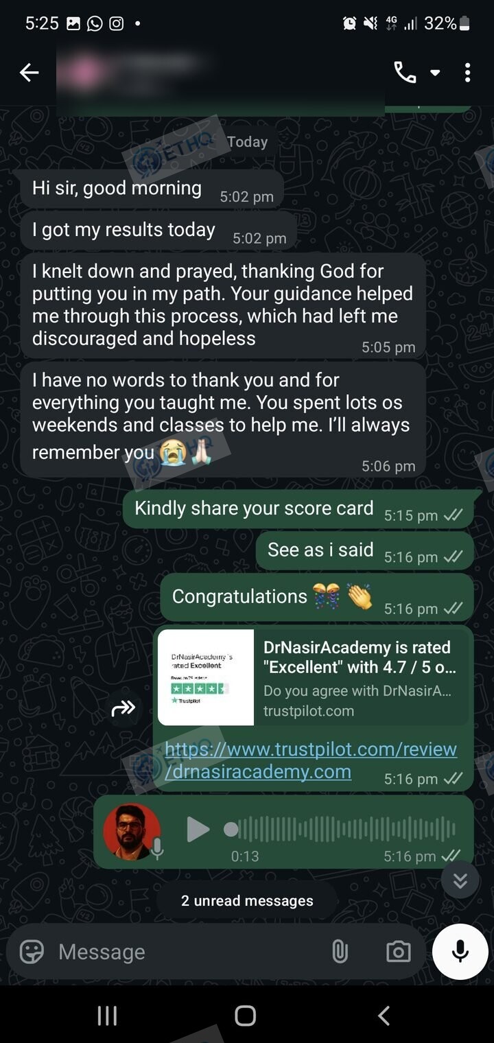 Story 3, after: the same student sharing their passing result