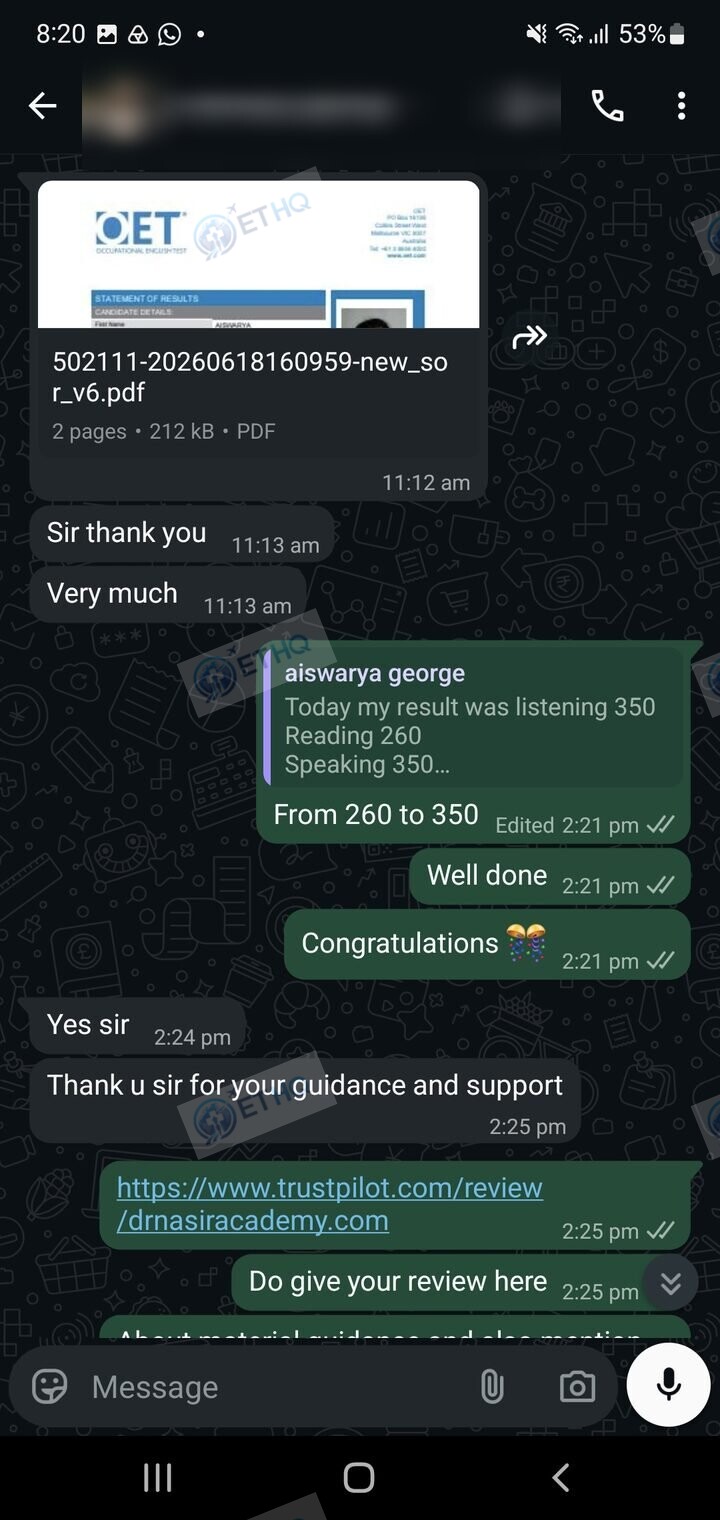Story 4, after: the same student sharing their passing result