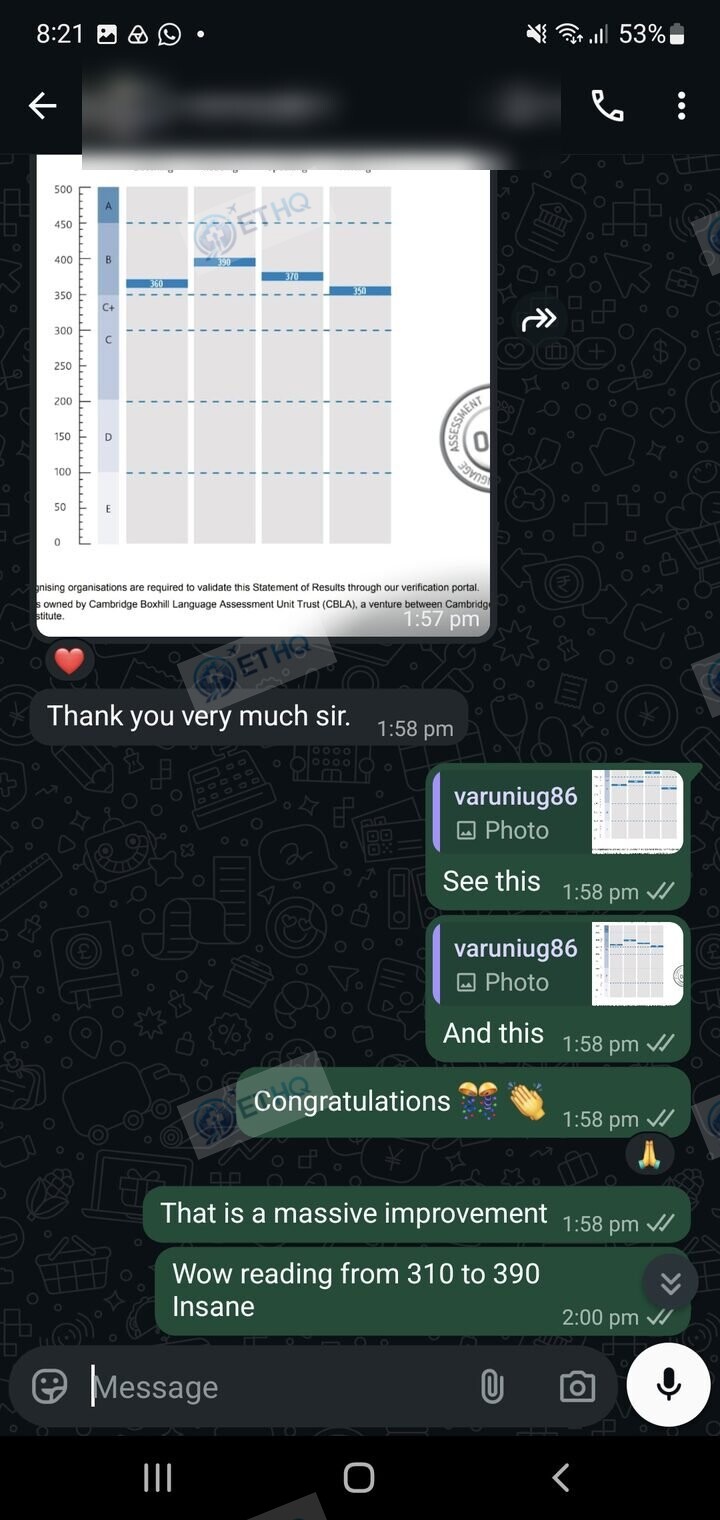 Story 5, after: the same student sharing their passing result