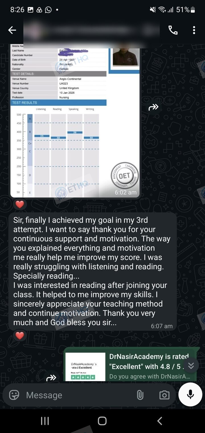 Story 8, after: the same student sharing their passing result