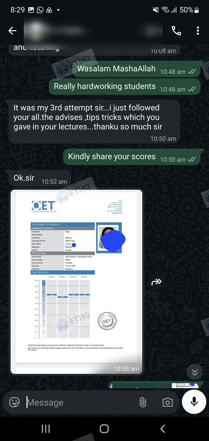 Story 9, after: the same student sharing their passing result