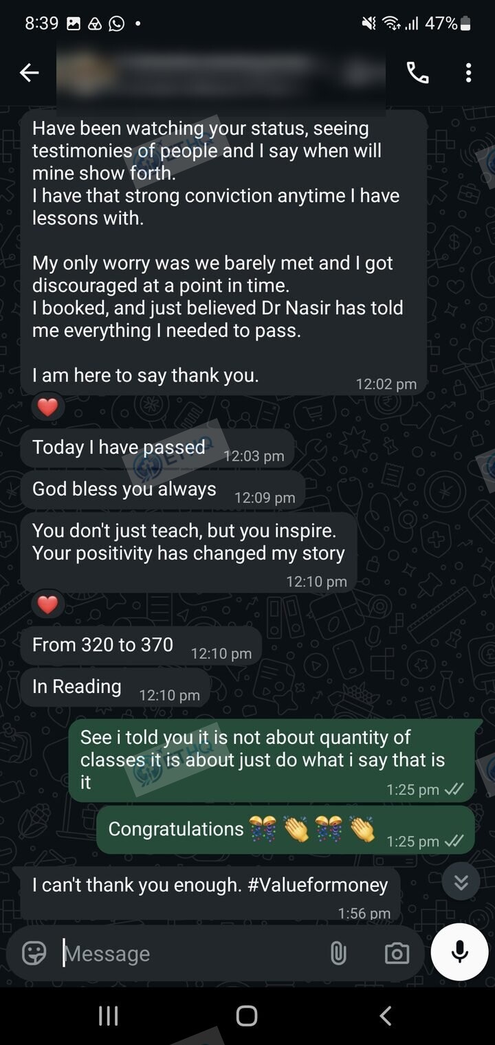Story 13, after: the same student sharing their passing result